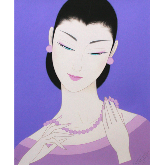 鶴田一郎「真珠の首飾り」ジークレー版画